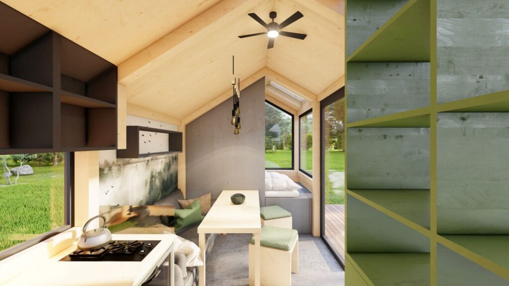 Malá dřevostavba – prostorově úsporné řešení v moderním tiny housu.
